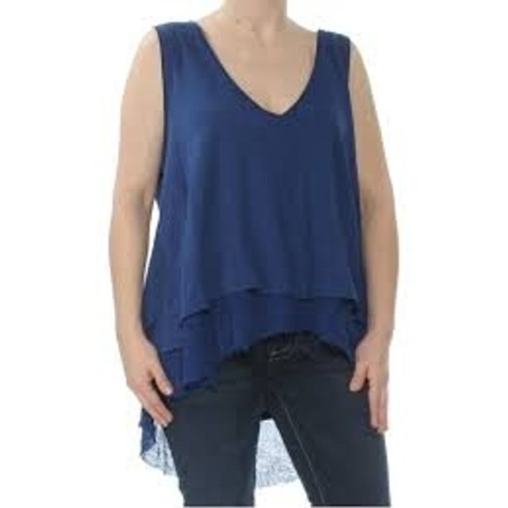 Free People Tank Top Women XS Navy We The Free Layered V-Neck High-Low Boho NWT